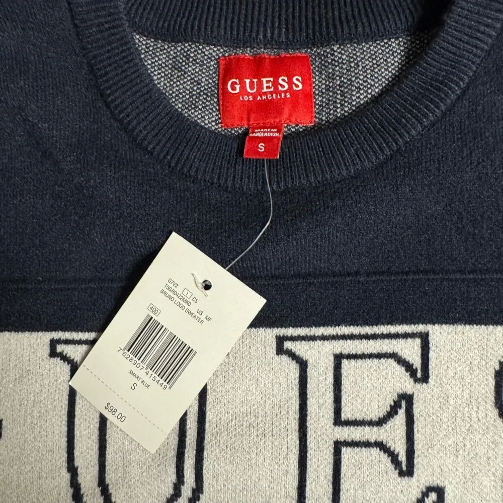 GUESS Los Angeles Mens Bruno Logo‎ Sweater, Est. 1981, Crew Neck, Knit